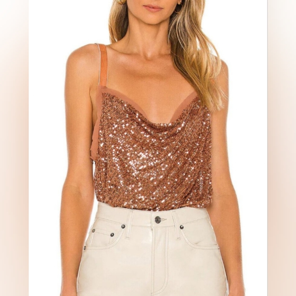 Free People Sunset Rose Bodysuit NWT Strappy Shimmer & Shine Size M A-2